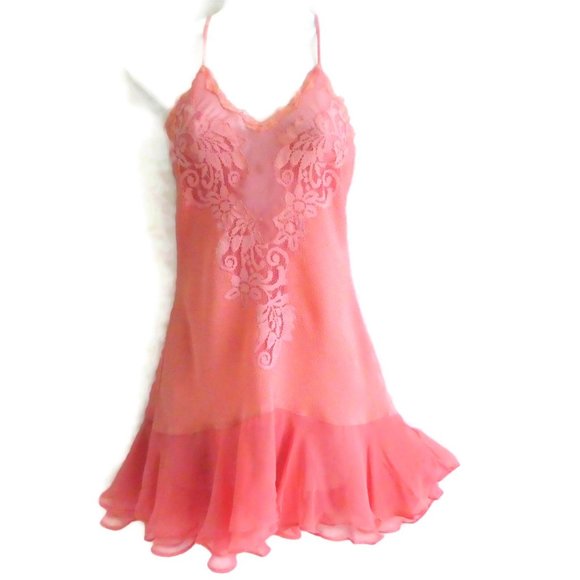 Victoria's Secret Other - Vintage Victorias Secret Lingerie Chemise Cami Ruffle Sheer Peach Lace S